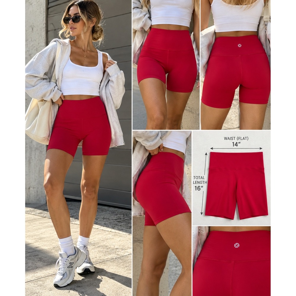 Core 10 Biker Shorts Women M Red High Rise Yoga Pilates Workout Athletic 16"